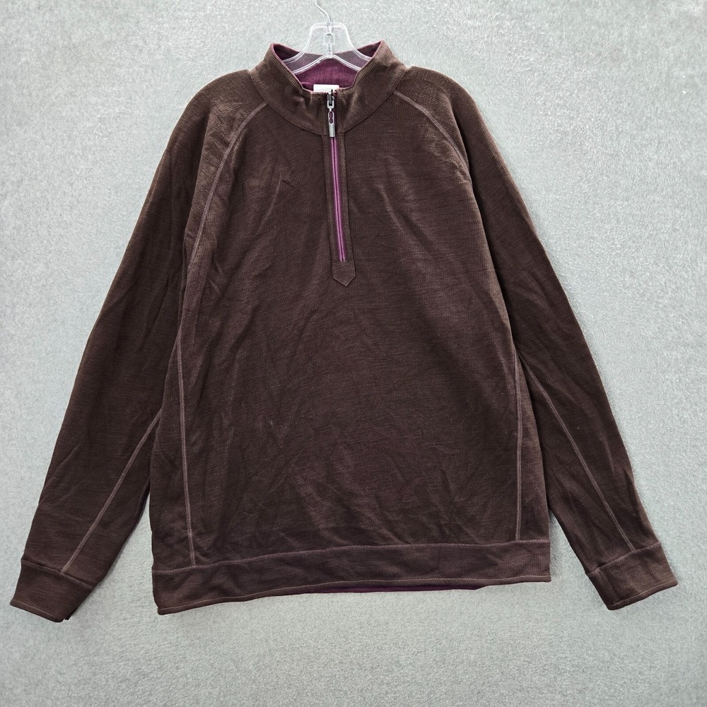 Tommy Bahama Men Sweatshirt XL Brown Purple Reversible 1/2 Zip Mock Neck Sweater